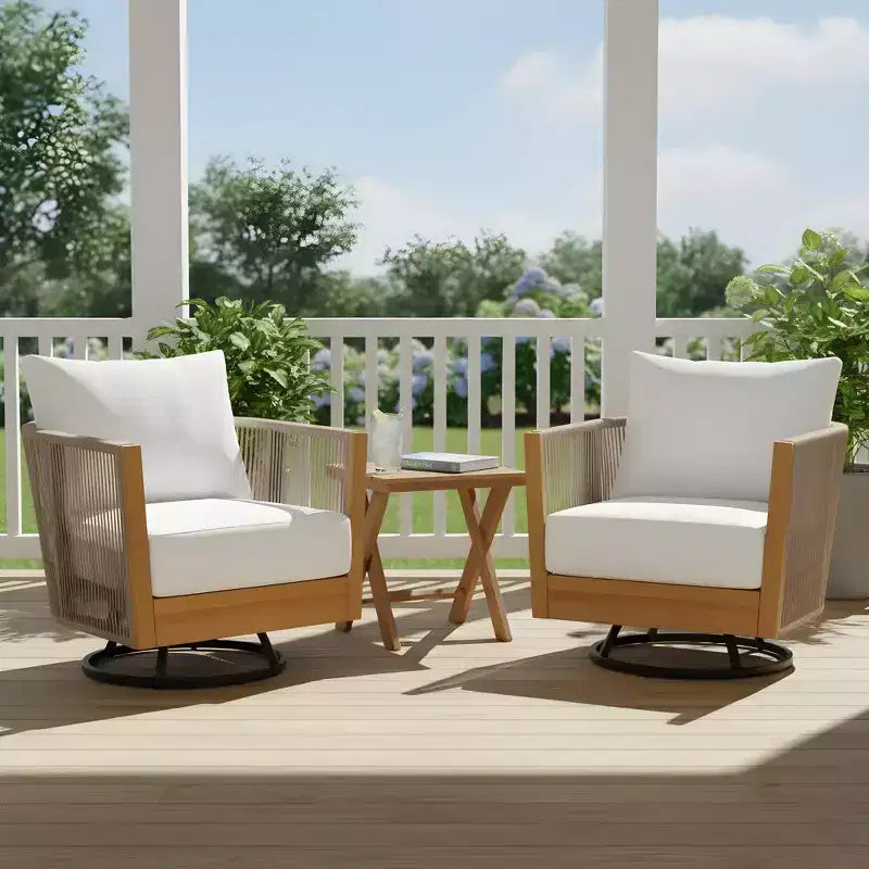 Christopher Knight Home Thanh, ensemble moderne de 3 pièces pour terrasse avec fauteuils pivotants en acacia, design en corde et table à lattes