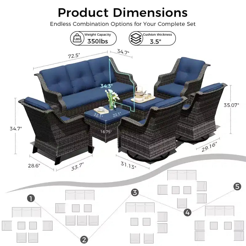 Conjunto de asientos modulares premium para exteriores UPTIOT con sofá tipo lounge y sillas