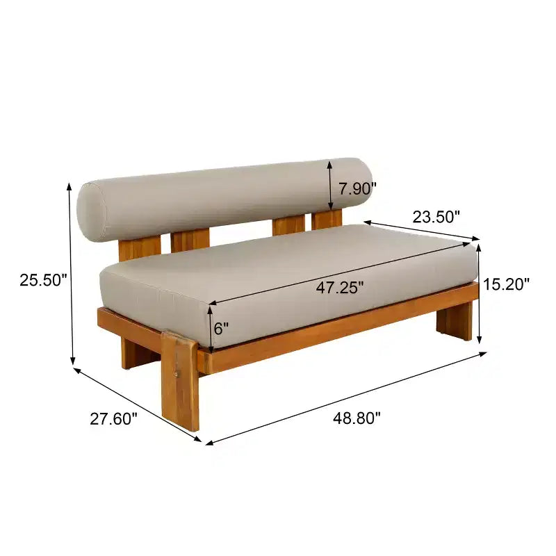 Conjunto moderno de 2 piezas para patio Ishaan de Christopher Knight Home, con sofá de dos plazas tapizado de acacia y mesa de centro con listones