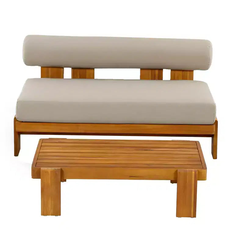 Conjunto moderno de 2 piezas para patio Ishaan de Christopher Knight Home, con sofá de dos plazas tapizado de acacia y mesa de centro con listones