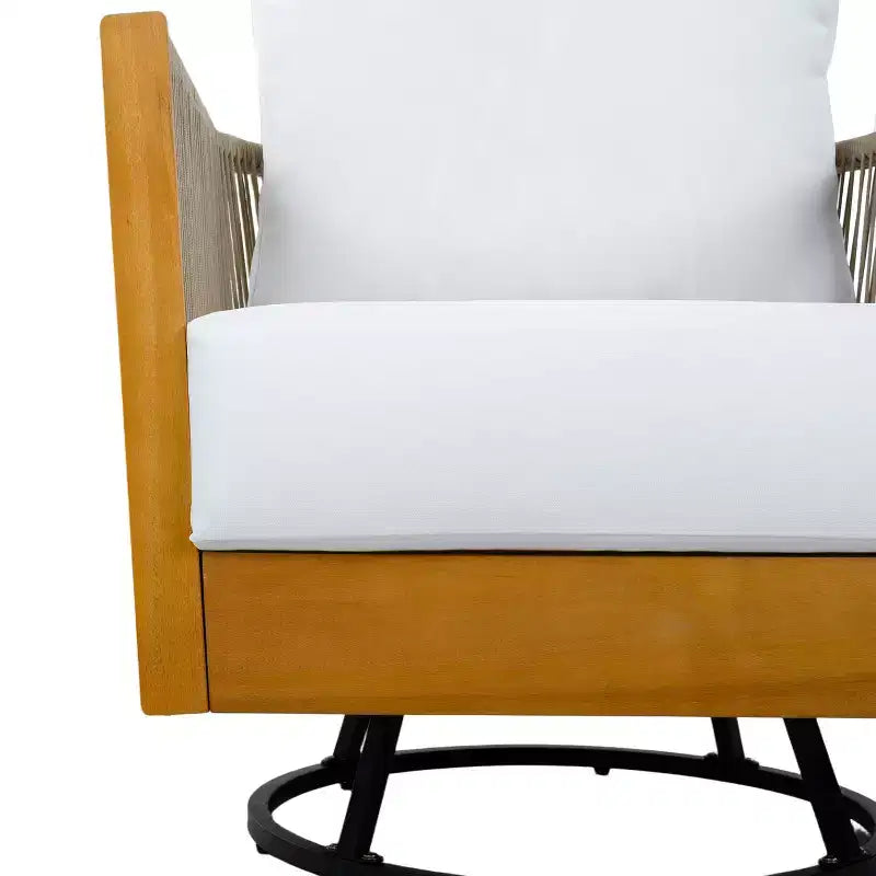 Sillón giratorio moderno de cuerda y madera de acacia para patio Christopher Knight Home Stellan, con mesa auxiliar de listones