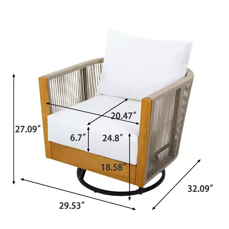 Sillón giratorio moderno de cuerda y madera de acacia para patio Christopher Knight Home Stellan, con mesa auxiliar de listones