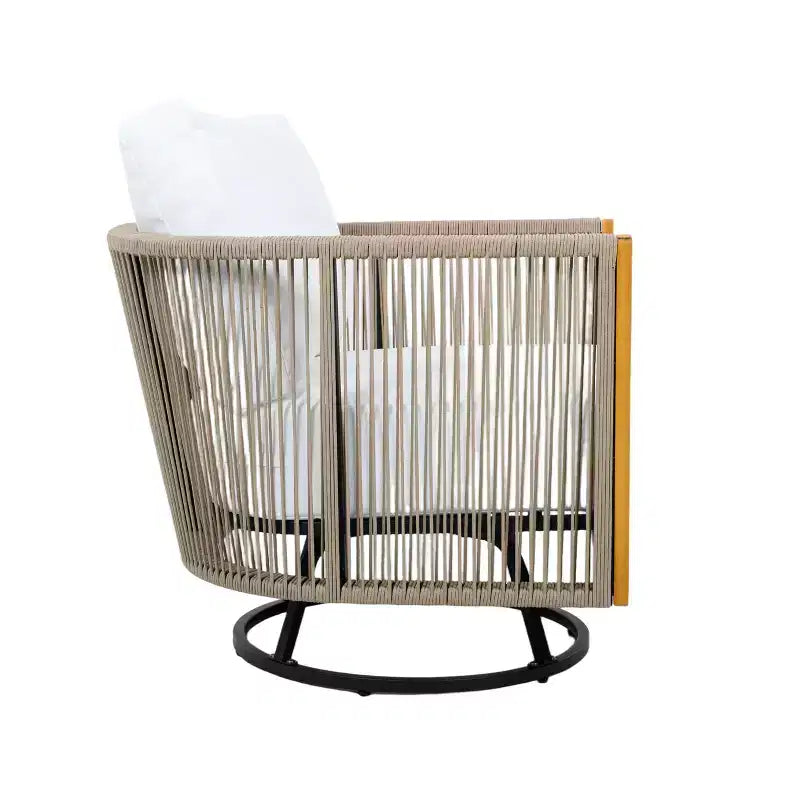 Sillón giratorio moderno de cuerda y madera de acacia para patio Christopher Knight Home Stellan, con mesa auxiliar de listones