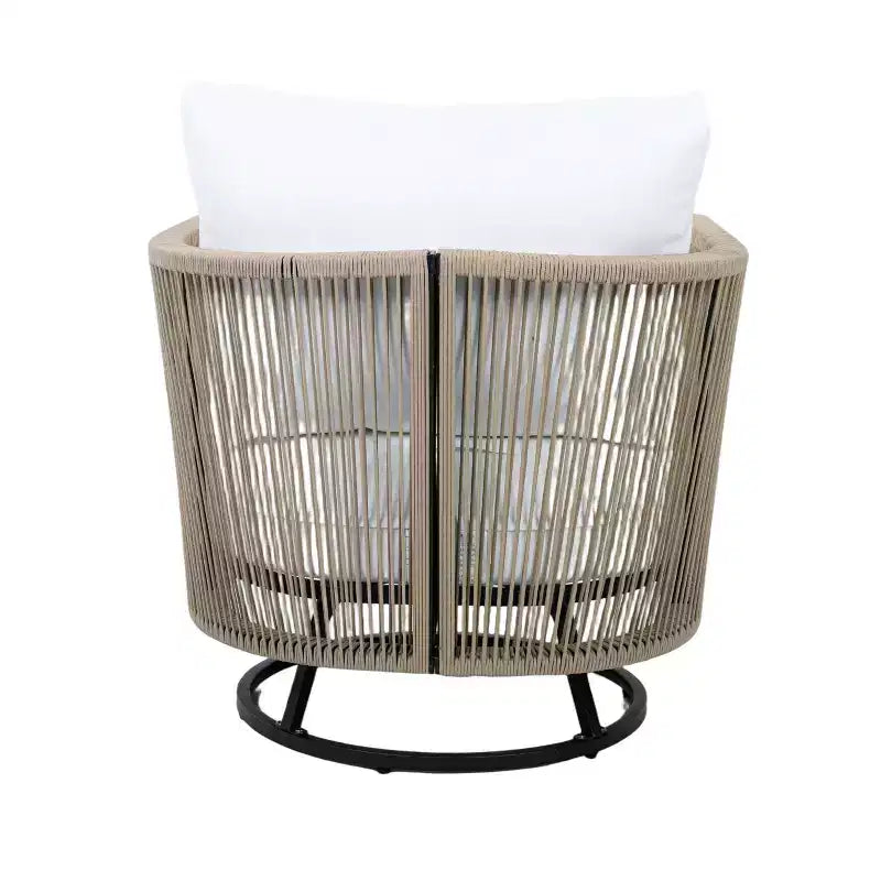 Sillón giratorio moderno de cuerda y madera de acacia para patio Christopher Knight Home Stellan, con mesa auxiliar de listones