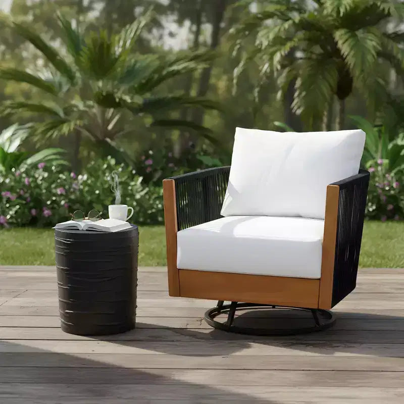 Sillón giratorio de cuerda de madera de acacia rústica para patio Christopher Knight Home Selene, conjunto de 2 piezas, con mesa de concreto ligero