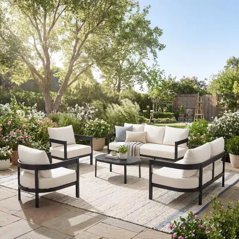 Conjunto de conversación moderno de exterior de 5 piezas Althea de Christopher Knight Home, con aluminio curvado y mesa de centro de vidrio