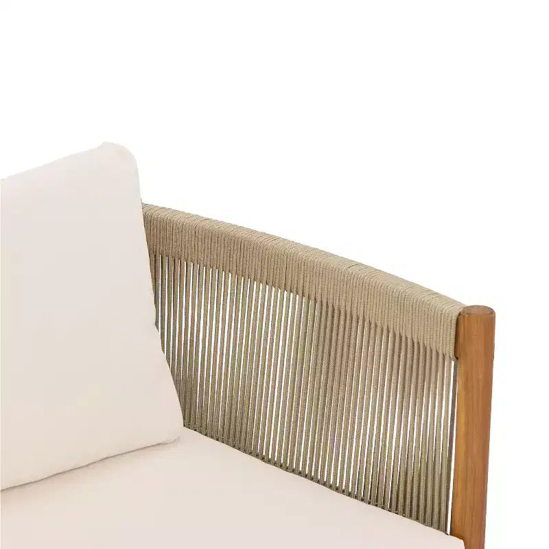 Conjunto moderno para patio Bradley de Christopher Knight Home de 2 piezas, con sofá de dos plazas y mesa de centro de madera de acacia, paneles de cuerda tejida y cojines