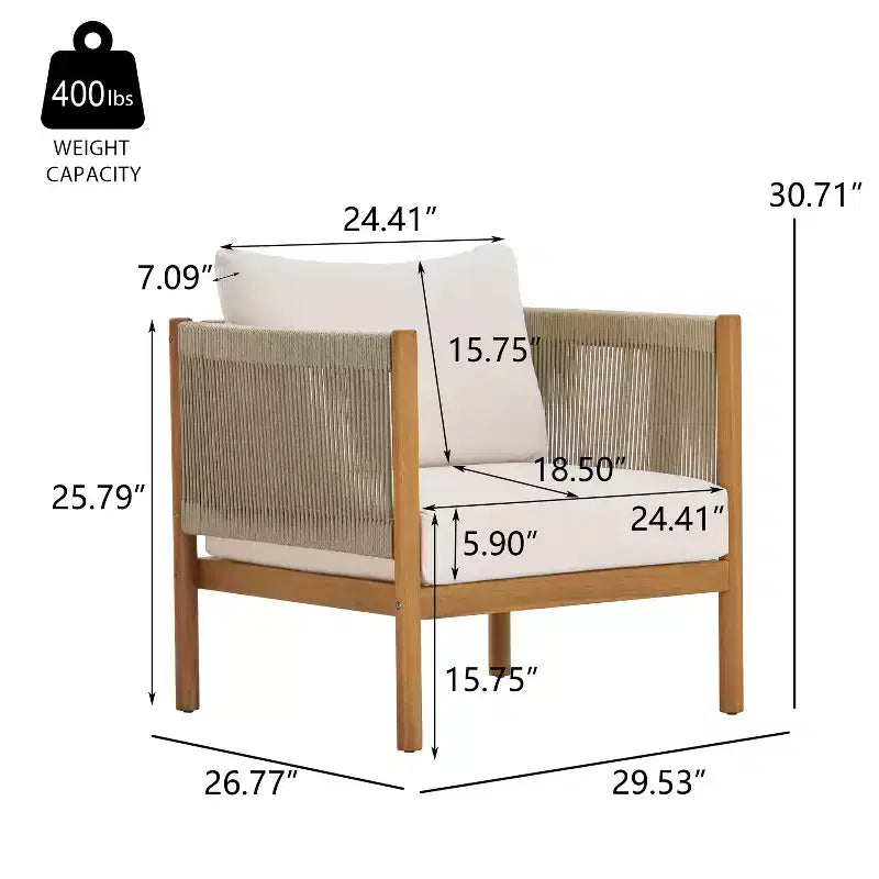 Christopher Knight Home Elvis Patio Modern Acacia Wood 4-Piece Seating Set with Woven Rope Panels and Cushioned
