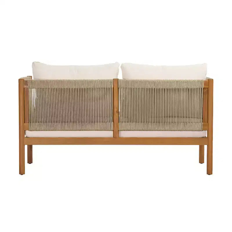 Christopher Knight Home Elvis Patio Modern Acacia Wood 4-Piece Seating Set with Woven Rope Panels and Cushioned
