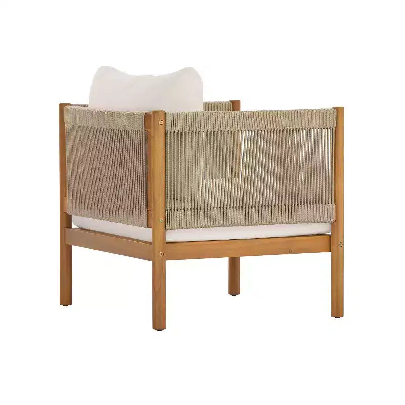 Christopher Knight Home Elvis Patio Modern Acacia Wood 4-Piece Seating Set with Woven Rope Panels and Cushioned