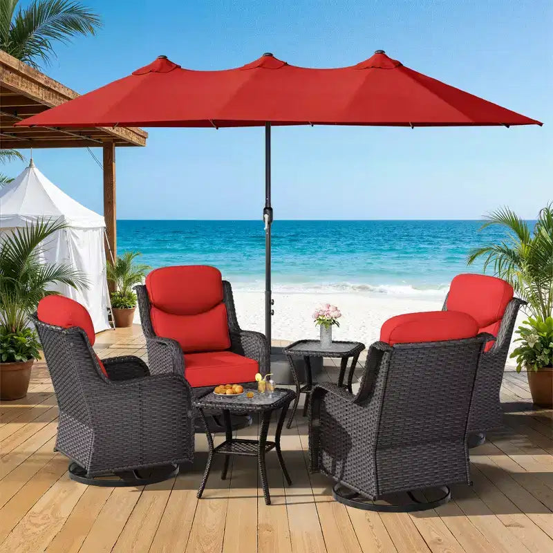 Ensemble de chaises pivotantes d’extérieur UPTIOT avec tables d’appoint et parasol de terrasse amélioré de 15 pieds