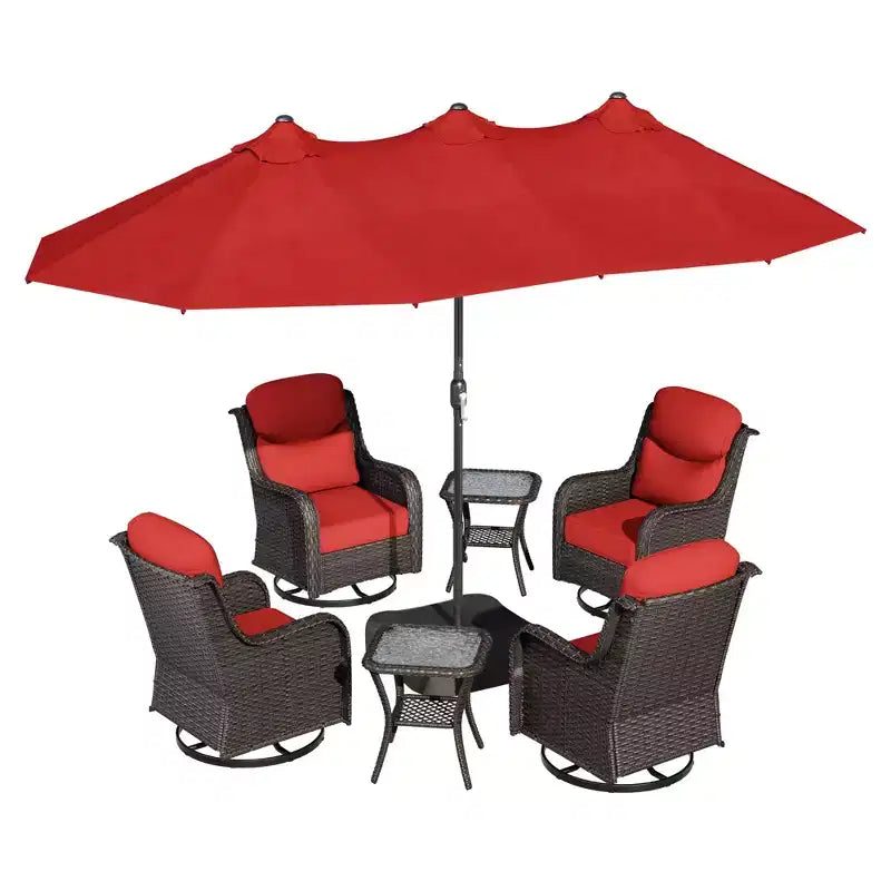 Ensemble de chaises pivotantes d’extérieur UPTIOT avec tables d’appoint et parasol de terrasse amélioré de 15 pieds