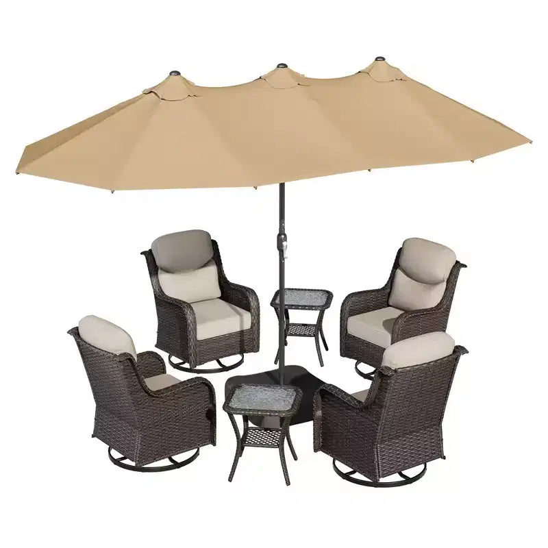 Ensemble de chaises pivotantes d’extérieur UPTIOT avec tables d’appoint et parasol de terrasse amélioré de 15 pieds