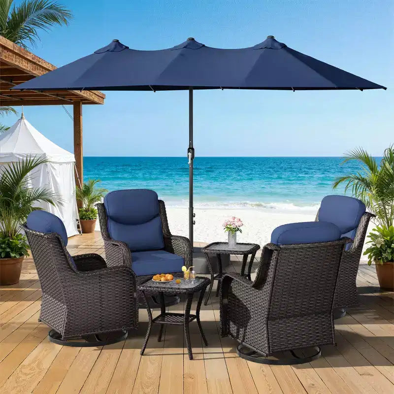 Ensemble de chaises pivotantes d’extérieur UPTIOT avec tables d’appoint et parasol de terrasse amélioré de 15 pieds