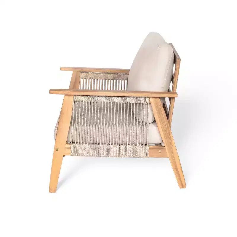 Juego de conversación de patio de 2/4 piezas, conjunto de muebles exteriores de madera de acacia con sofá biplaza, mesa y silla para jardín/balcón/patio trasero - ModernLuxe