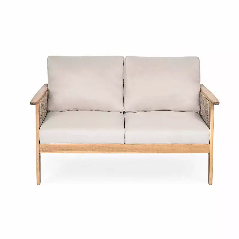Juego de conversación de patio de 2/4 piezas, conjunto de muebles exteriores de madera de acacia con sofá biplaza, mesa y silla para jardín/balcón/patio trasero - ModernLuxe