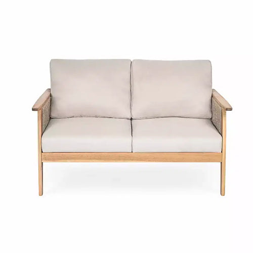 Juego de conversación de patio de 2/4 piezas, conjunto de muebles exteriores de madera de acacia con sofá biplaza, mesa y silla para jardín/balcón/patio trasero - ModernLuxe