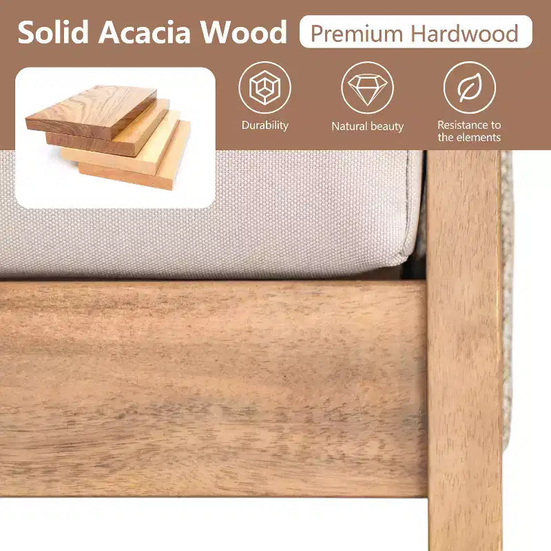 Juego de conversación de patio de 2/4 piezas, conjunto de muebles exteriores de madera de acacia con sofá biplaza, mesa y silla para jardín/balcón/patio trasero - ModernLuxe