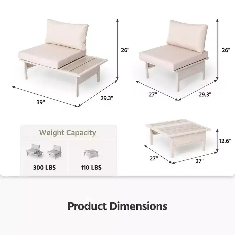 Juego de muebles de patio LAUSAINT HOME, conjunto de conversación exterior con estructura de metal y mesa de centro para jardín y junto a la piscina