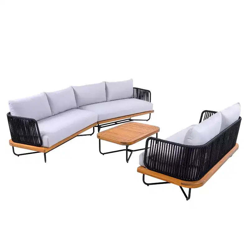Ensemble de sièges d’extérieur Christopher Knight Home Lucas 4 pièces, en acacia et fer tressé avec corde