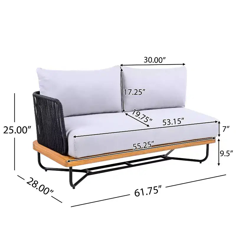 Ensemble de sièges d’extérieur Christopher Knight Home Lucas 4 pièces, en acacia et fer tressé avec corde