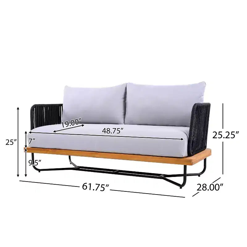 Ensemble de sièges d’extérieur Christopher Knight Home Lucas 4 pièces, en acacia et fer tressé avec corde