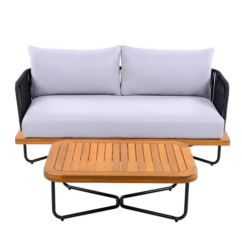 Ensemble de sièges d’extérieur Christopher Knight Home Lucas 4 pièces, en acacia et fer tressé avec corde