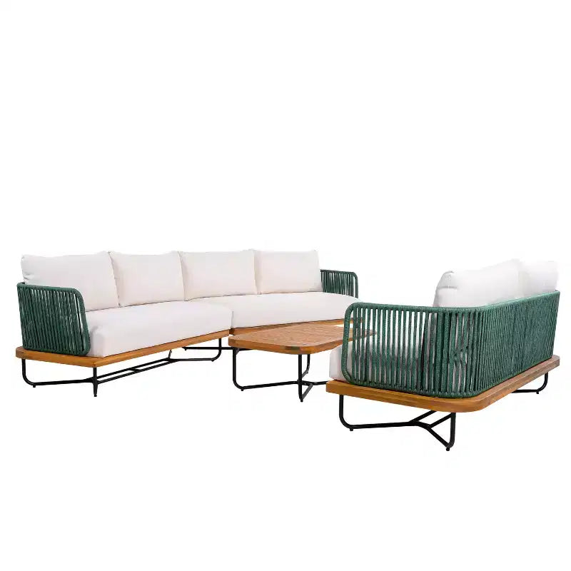 Ensemble de sièges d’extérieur Christopher Knight Home Lucas 4 pièces, en acacia et fer tressé avec corde