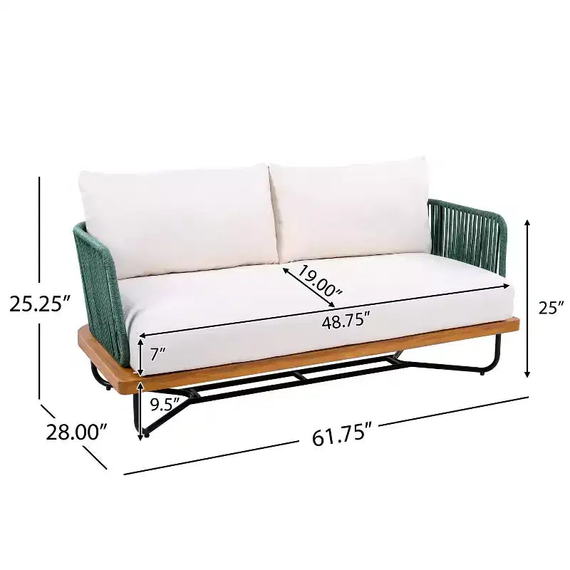 Ensemble de sièges d’extérieur Christopher Knight Home Lucas 4 pièces, en acacia et fer tressé avec corde