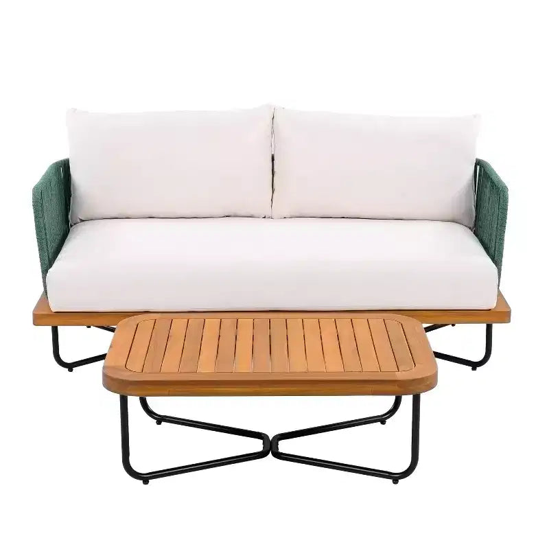 Ensemble de sièges d’extérieur Christopher Knight Home Lucas 4 pièces, en acacia et fer tressé avec corde