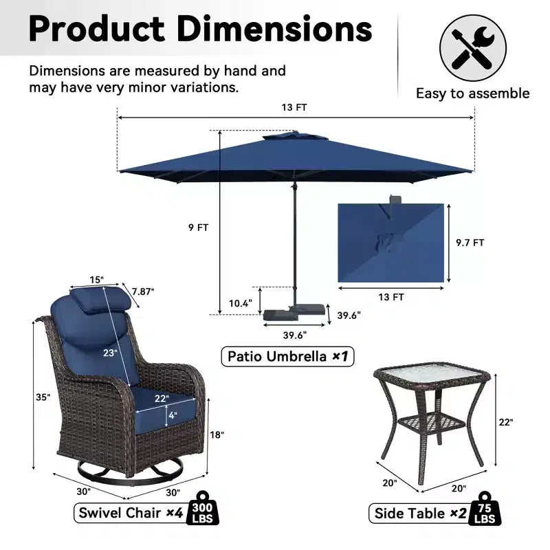 Ensemble de détente d’extérieur UPTIOT avec fauteuils à bascule, tables d’appoint et parasol pour la terrasse