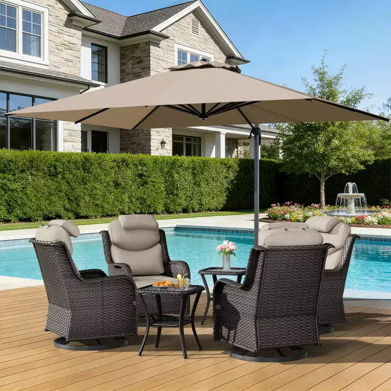 Ensemble de détente d’extérieur UPTIOT avec fauteuils à bascule, tables d’appoint et parasol pour la terrasse
