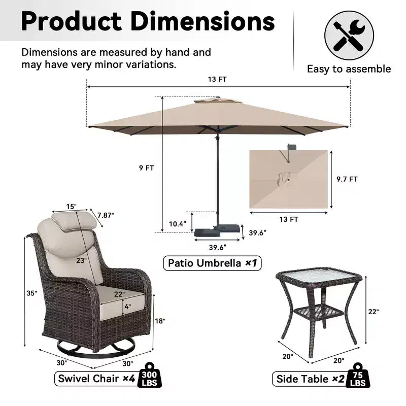 Ensemble de détente d’extérieur UPTIOT avec fauteuils à bascule, tables d’appoint et parasol pour la terrasse