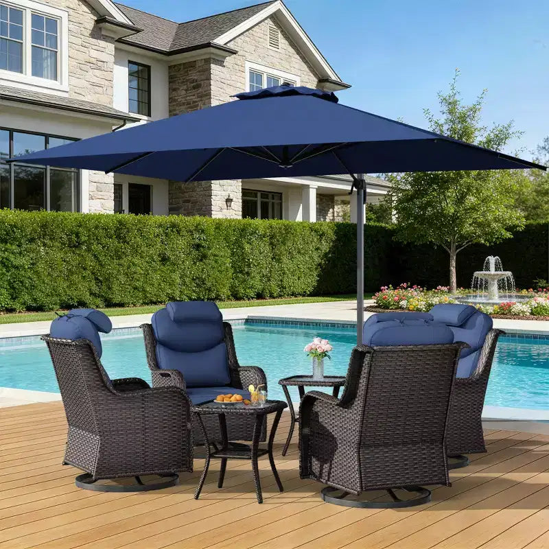 Ensemble de détente d’extérieur UPTIOT avec fauteuils à bascule, tables d’appoint et parasol pour la terrasse
