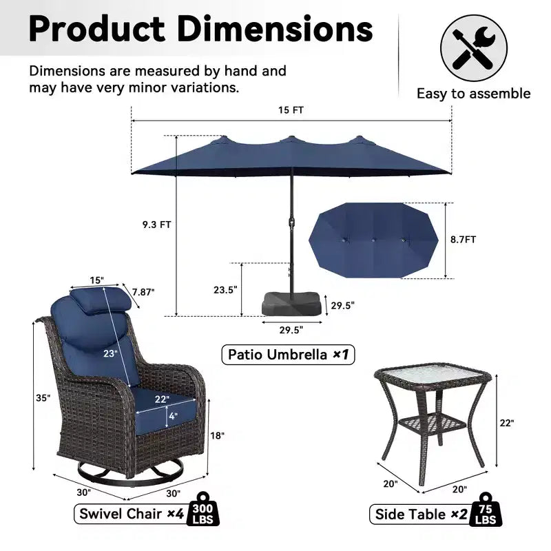 Ensemble de jardin extérieur UPTIOT avec fauteuils à bascule, tables d’appoint et parasol de 15 FT pour se détendre au jardin