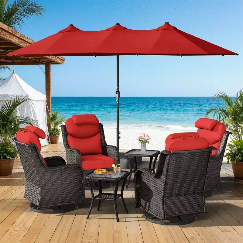 Ensemble de jardin extérieur UPTIOT avec fauteuils à bascule, tables d’appoint et parasol de 15 FT pour se détendre au jardin