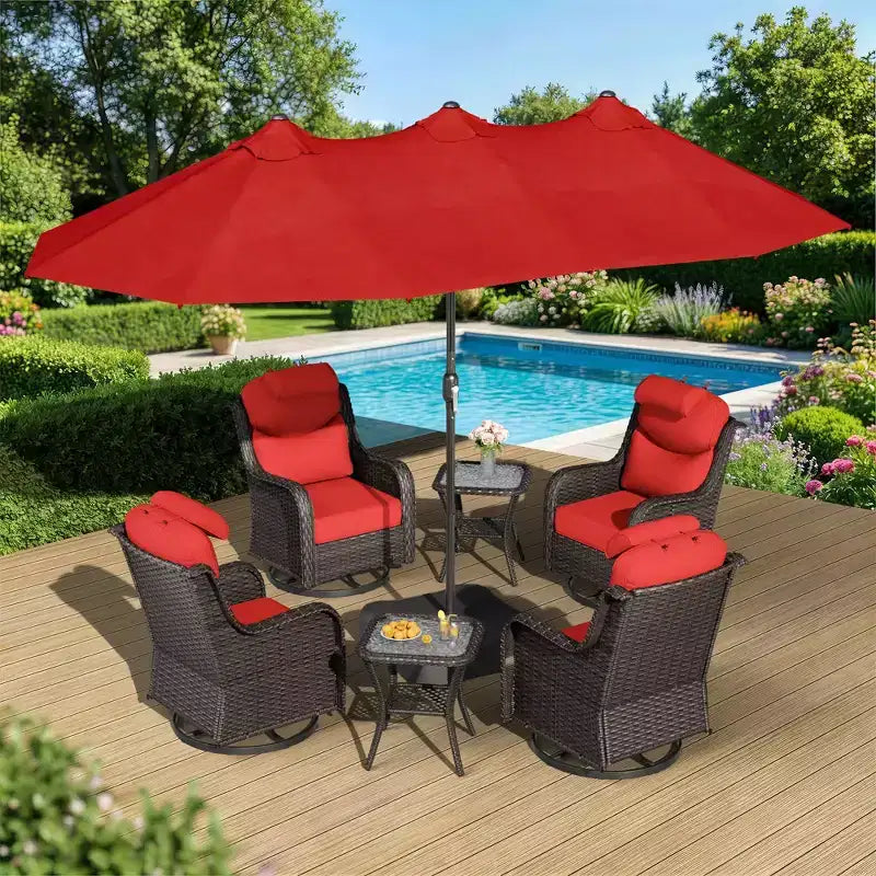 Ensemble de jardin extérieur UPTIOT avec fauteuils à bascule, tables d’appoint et parasol de 15 FT pour se détendre au jardin