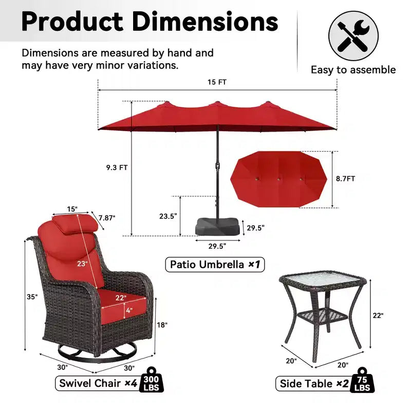 Ensemble de jardin extérieur UPTIOT avec fauteuils à bascule, tables d’appoint et parasol de 15 FT pour se détendre au jardin