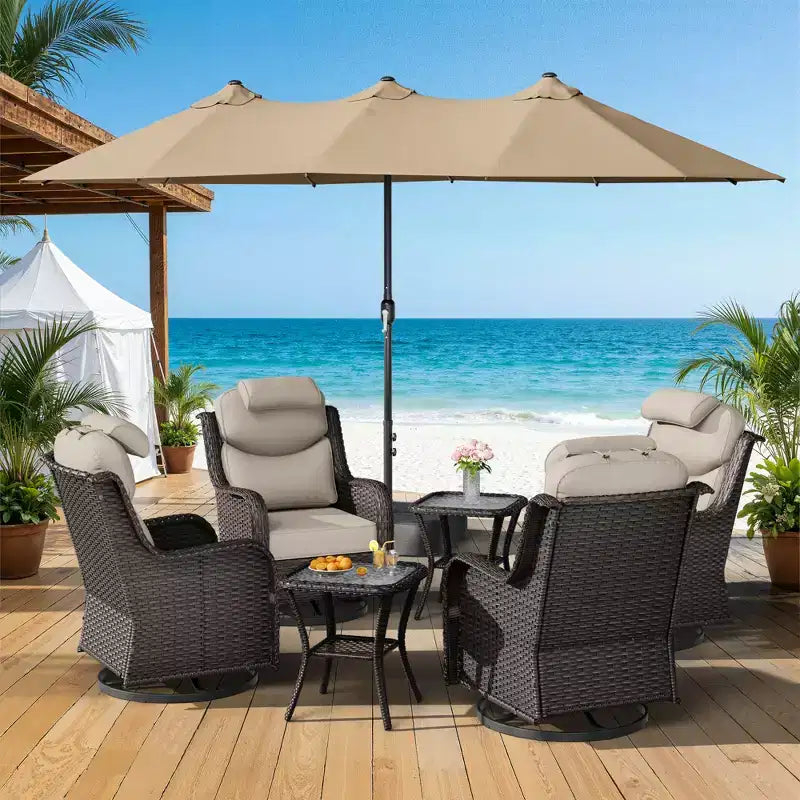 Ensemble de jardin extérieur UPTIOT avec fauteuils à bascule, tables d’appoint et parasol de 15 FT pour se détendre au jardin
