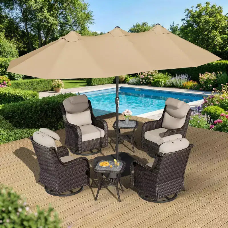 Ensemble de jardin extérieur UPTIOT avec fauteuils à bascule, tables d’appoint et parasol de 15 FT pour se détendre au jardin
