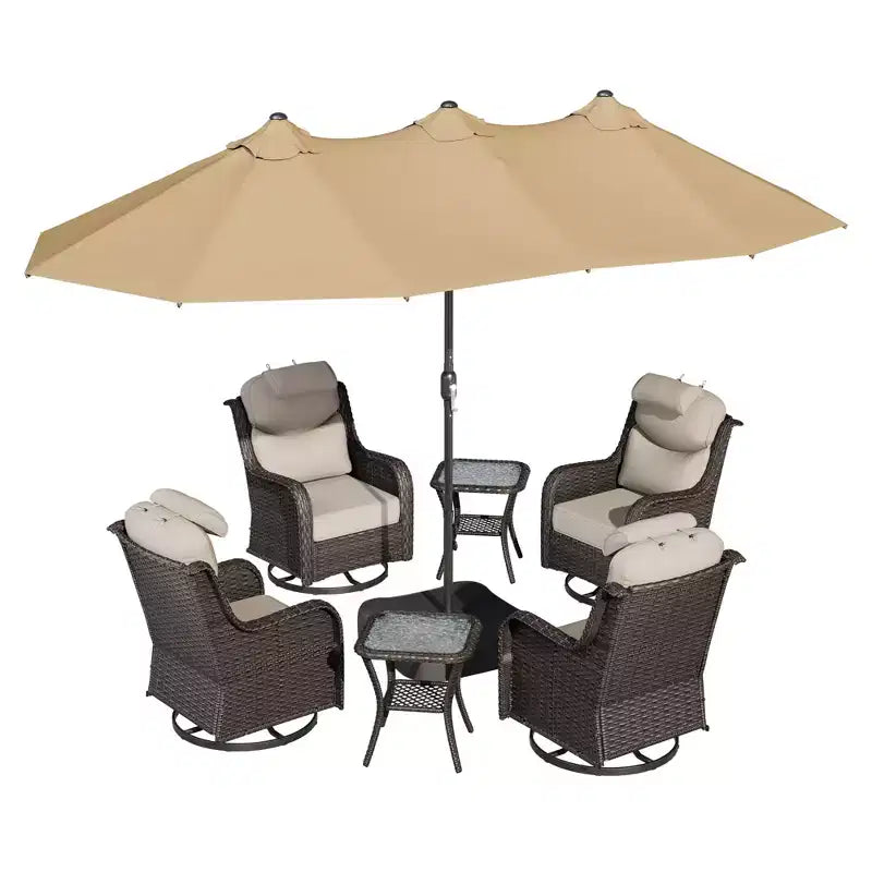 Ensemble de jardin extérieur UPTIOT avec fauteuils à bascule, tables d’appoint et parasol de 15 FT pour se détendre au jardin