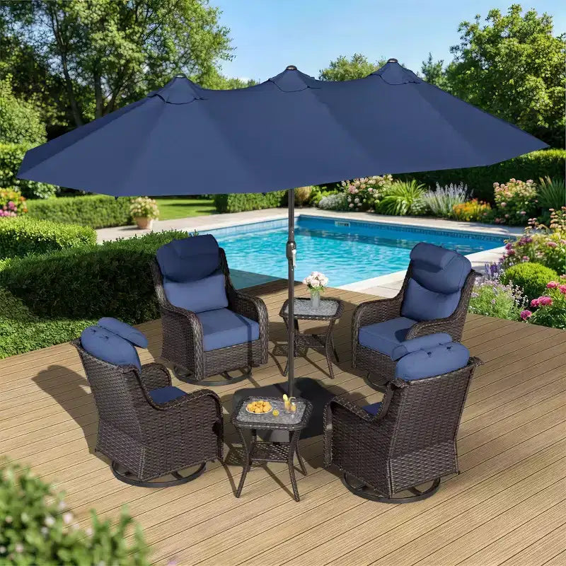 Ensemble de jardin extérieur UPTIOT avec fauteuils à bascule, tables d’appoint et parasol de 15 FT pour se détendre au jardin