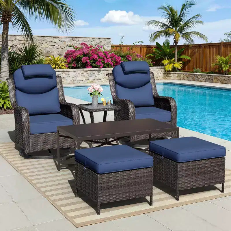UPTIOT Outdoor Swivel Rocking Chairs Set with Convertible Ottomans and Coffee Table for Patio Comfort