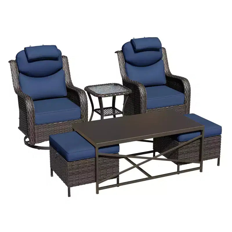 UPTIOT Outdoor Swivel Rocking Chairs Set with Convertible Ottomans and Coffee Table for Patio Comfort