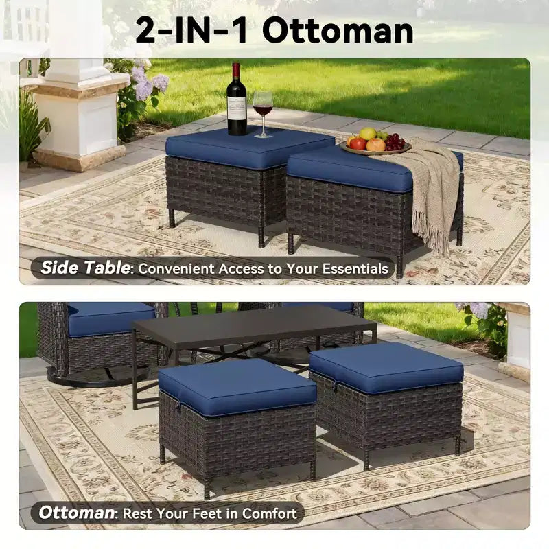 UPTIOT Outdoor Swivel Rocking Chairs Set with Convertible Ottomans and Coffee Table for Patio Comfort