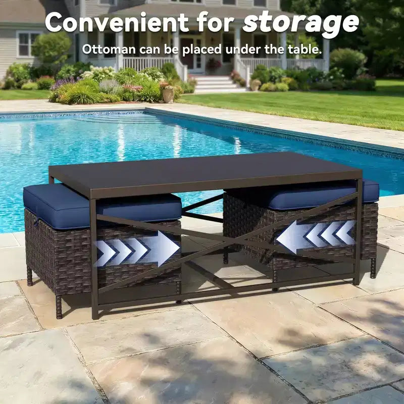 UPTIOT Outdoor Swivel Rocking Chairs Set with Convertible Ottomans and Coffee Table for Patio Comfort