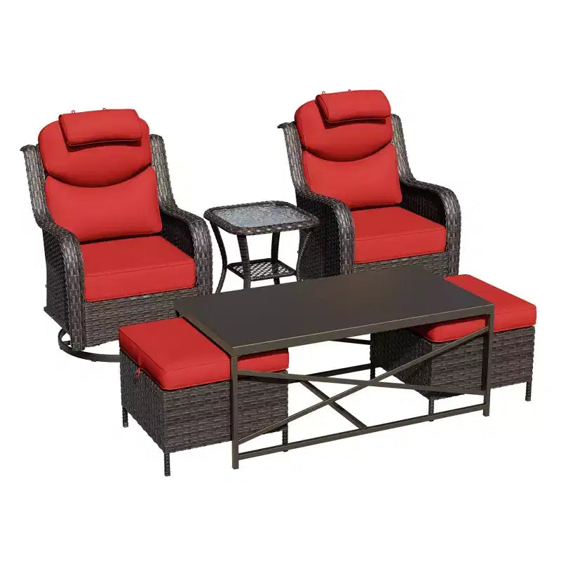 UPTIOT Outdoor Swivel Rocking Chairs Set with Convertible Ottomans and Coffee Table for Patio Comfort