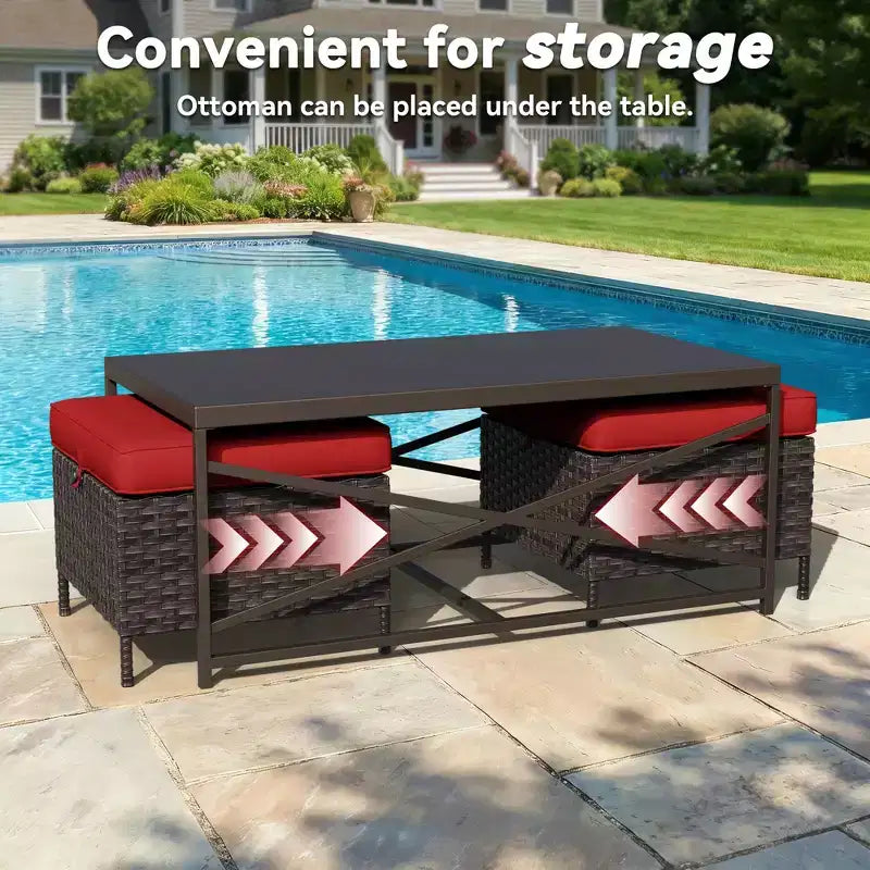 UPTIOT Outdoor Swivel Rocking Chairs Set with Convertible Ottomans and Coffee Table for Patio Comfort