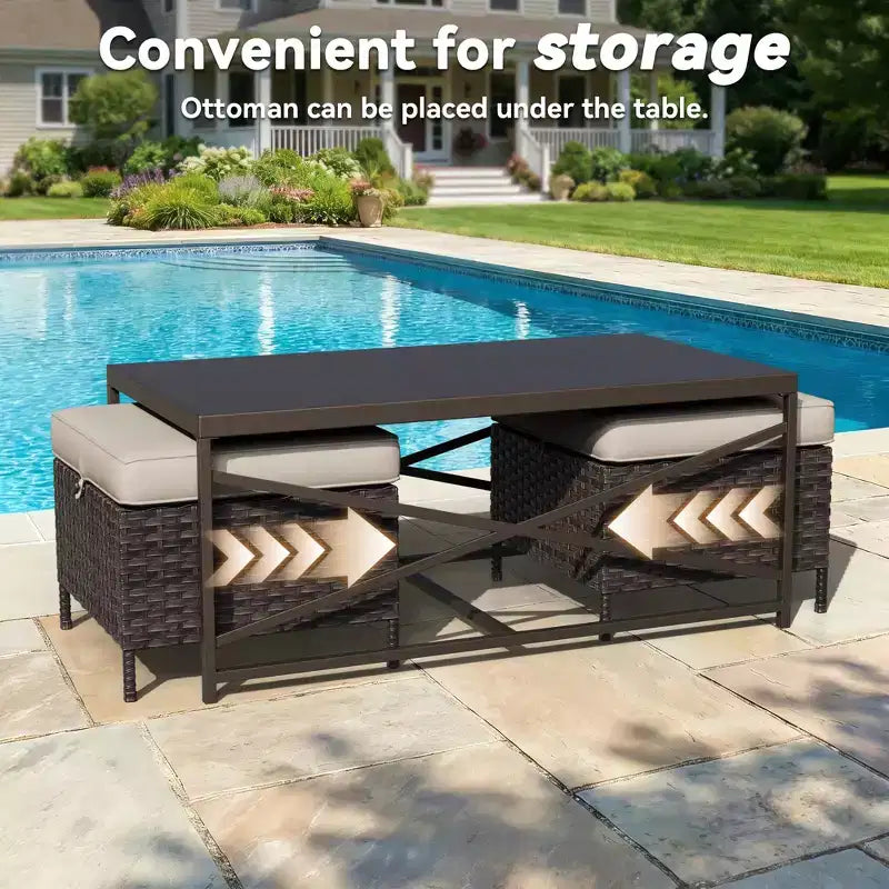 UPTIOT Outdoor Swivel Rocking Chairs Set with Convertible Ottomans and Coffee Table for Patio Comfort