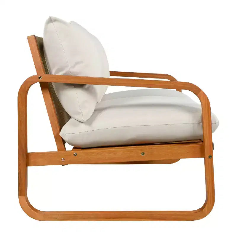 Ensemble de sièges de patio moderne Christopher Knight Home Thao de 4 pièces en bois d’acacia avec coussins et table à lattes